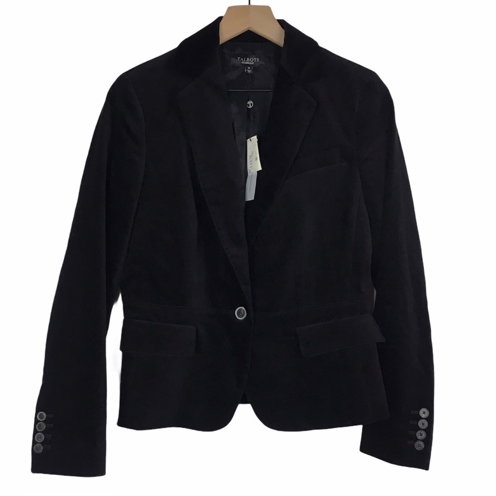 TALBOTS Jacket Blazer Velvet Kate Fit Black Velour Romantically Curvy Size 8 NWT